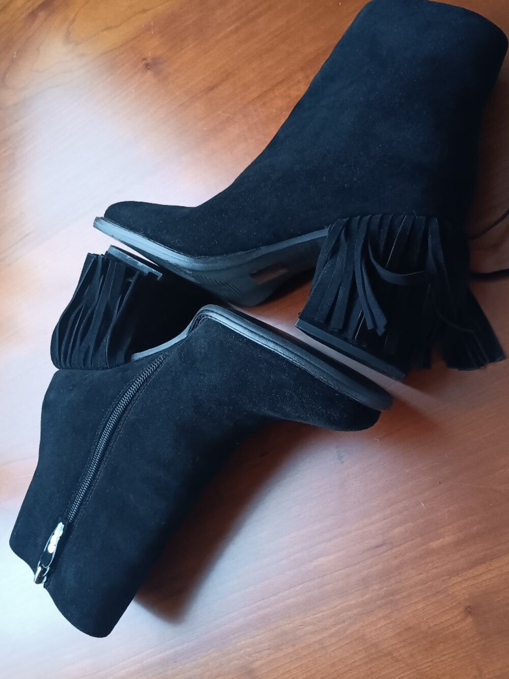 Kelsi Dagger Black Suede Fringe Booties Size 8